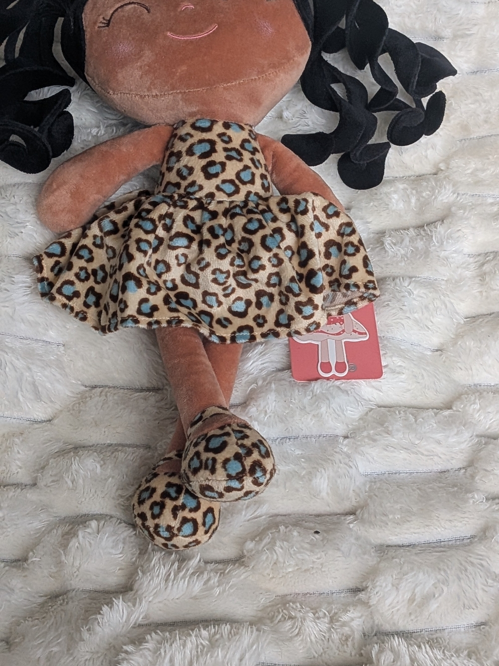 Plush Doll with Blue Accent Leopard Dress - Unbranded
